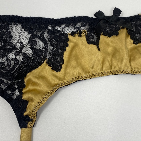 Agent Provocateur Nayeli SOIREE Gold Black Silk Suspender AP4 Large NWT $385 - Picture 8 of 11